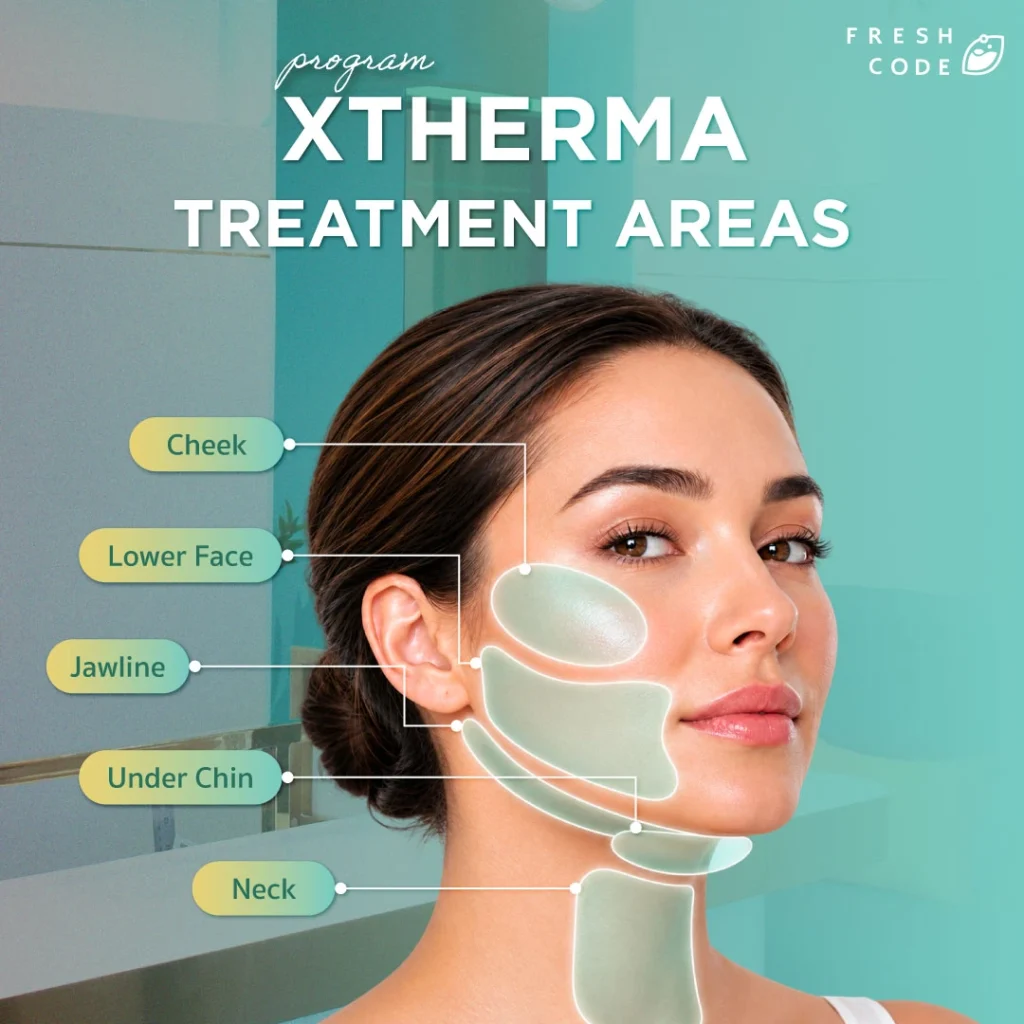 مناطق الوجه والرقبة التي يمكن تقييمها لعلاج XTherma.
